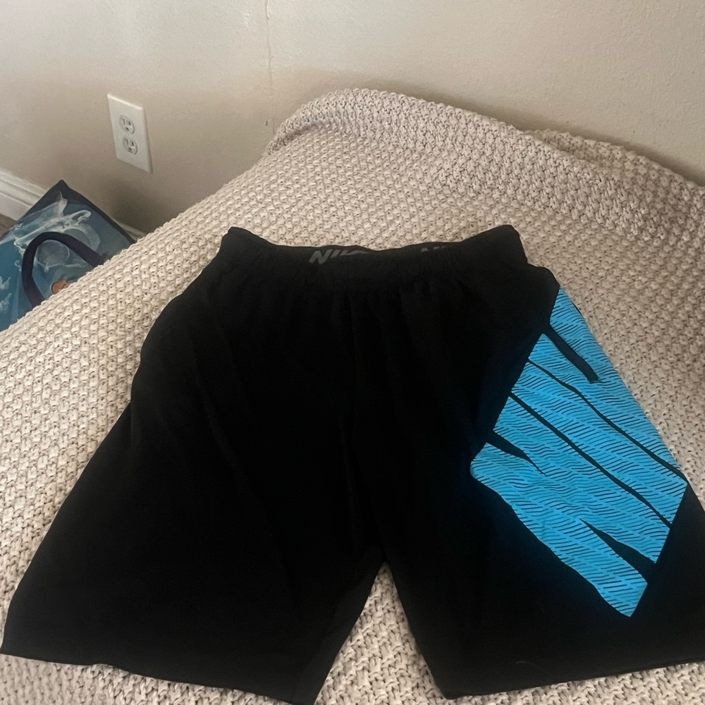 Nike Men's Black Shorts with Blue Graphic